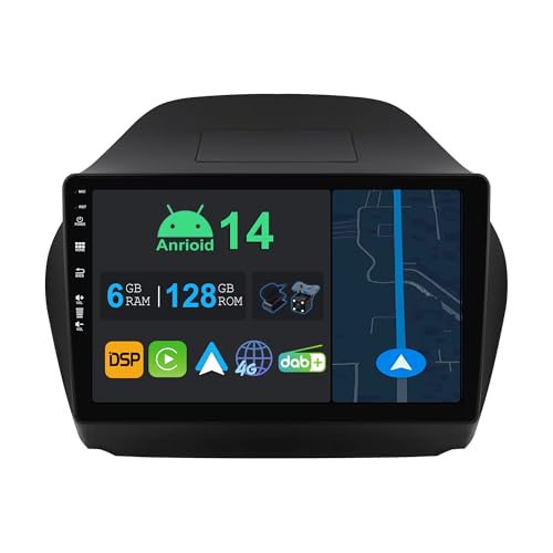 YUNTX 10.1 Pulgadas Android 14 Autoradio para Hyundai Tucson IX35 2010-2015 | Octa Core | 6GB 128GB | Integrado 4G LTE | CarPlay&Android Auto | DSP | Dab | HDMI | Dual Band WiFi | Bluetooth 5.0