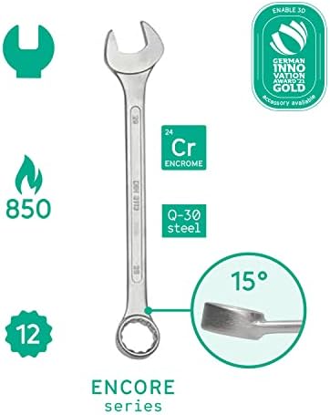 Extra Large Combination Wrench Set 26 pcs. 6-32mm by WIESEMANN 1893 I Wrench Set in Tool Holder I with 15° Angled Ring Side for Easier Working I 80270