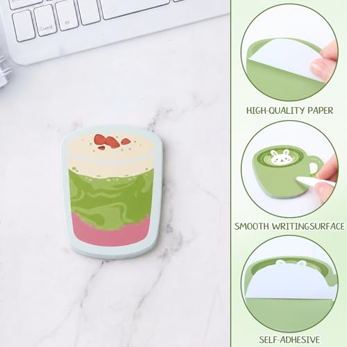 Image of Thenshop 24 Pads Cute Matcha Sticky Notes 720 Sheets Green Self Sticky Notepads Green Tea Memo Pads Matcha Lover Gifts for Back to School Teacher Student Supplies Office Home Products
