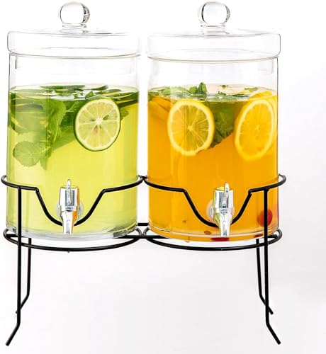 2 Pack Drink Dispenser with Stand Beverage Dispenser 1 Gallon Glass Drink Dispensers for Parties Lemonade Sangria Dispenser Water jug dispenser