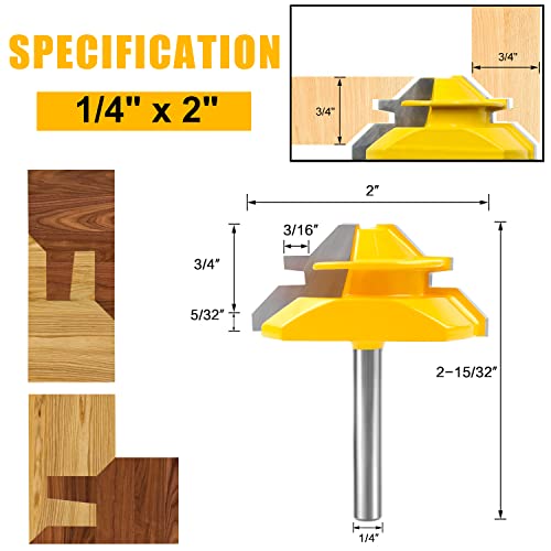 Newdeli 45 Degree Lock Miter Router Bit 3-Piece Set, for 1/2”, 5/8”, 3/4” Cutting Height, 1/4 Inch Shank. Easy to Create Lock Miter Joint - Thumbnail 4