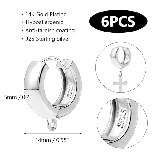 Pendientes de aro ALEXCRAFT de plata de ley 925 con cierre de palanca para joyería, 8 piezas 5