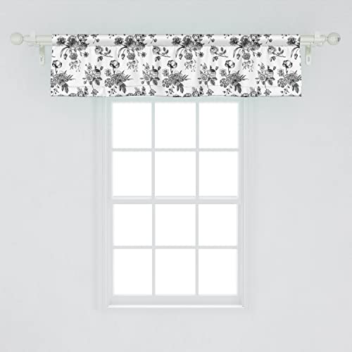 Ambesonne Black And White Window Valance, Vintage Floral Pattern Victorian Classic Royal Inspired New Modern Art, Rod Pocket Curtain Valances For Kitchen Bedroom, 54" X 12", Black And White #TOP1