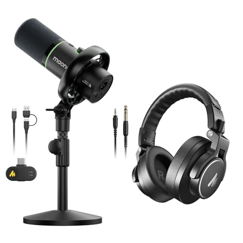 MAONO PD200W Hybrid Podcast Microphone for PC,Wireless,USB/XLR Dynamic Mic with MH700 Studio Headphones