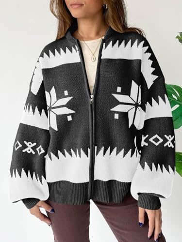 Saodimallsu Womens Zip Up Sweater Jacket Oversized Chunky Puff Long Sleeve Graphic Christmas Cardigan2