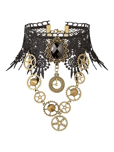 Sacina Gothic Black Steampunk Teardrop Lace Choker, Gothic Vintage Necklace, Goth Jewelry, Halloween Christmas Jewelry Gift for Women