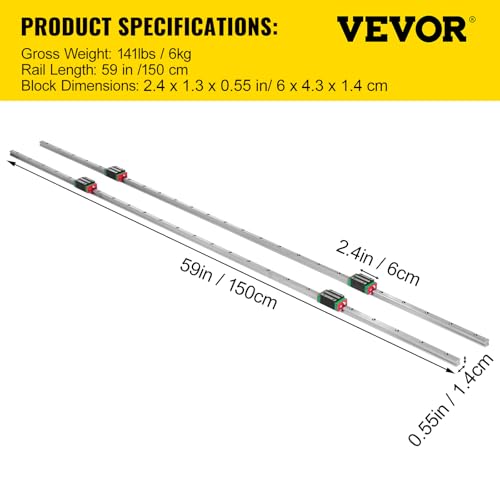 VEVOR Linearschiene 15CA, Linearlager-Gleitset mit 2 20-Schienenwellen von 1500 mm und 4 Lagerkissenblöcken