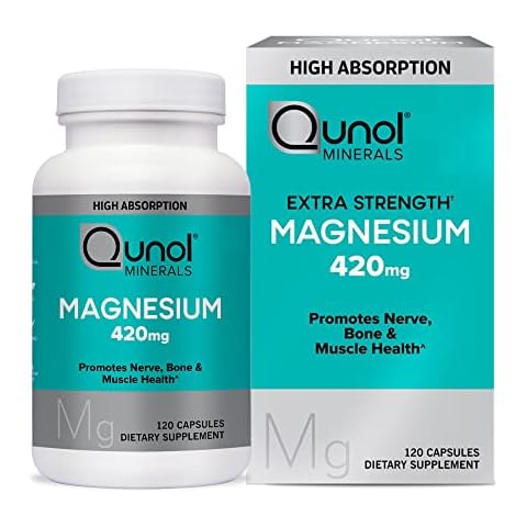 Qunol Magnesium Capsules 420mg, High Absorption Magnesium Supplement, Extra Strength, Bone and Muscle Health Supplement, 120 Count Cover