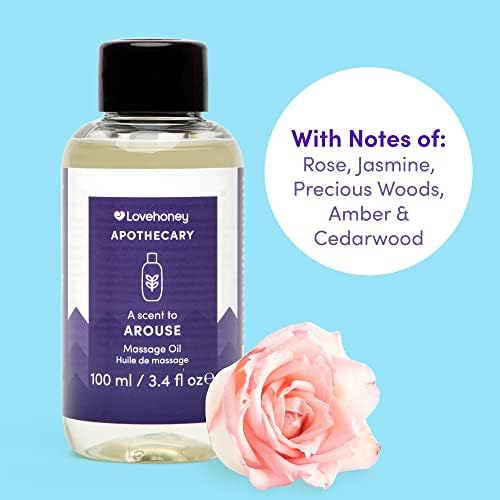 Lovehoney Apothecary Arouse Massage Oil 100ml - Massage Oil for Couple - Relaxing Body Massage Oil with Rose, Jasmine & Cedarwood Notes - Vegan