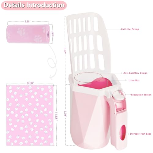 Cat Litter Scoop, Cat Litter Scooper with Holder and 150 Cat Poop Bags for Litter Box: Removable Litter Sifter Shovel and Large Capacity Trash Can, Portable Kitty Poop Scooper Built in Bags (Pink) by COMTENS - Image 7