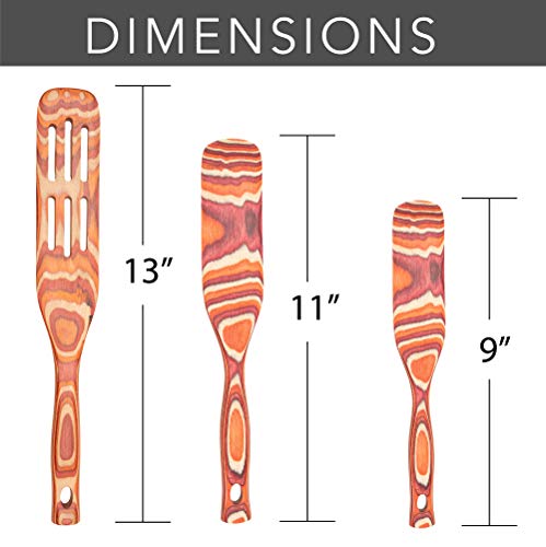 Crate Collective Pakkawood Kitchen Utensil Set - 3 Piece Cookware Set with Slotted Spatula & Spurtle - Non Stick, Eco Friendly, Exotic Cooking Utensils for Kitchen & Gifts (Sunrise)