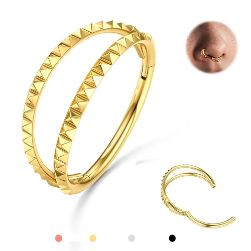 316L Stainless Steel 20G 9mm 14K Gold Plated Pyramid Hoop Nose Rings Conch by BodyBonita - Used condition - US$8.07