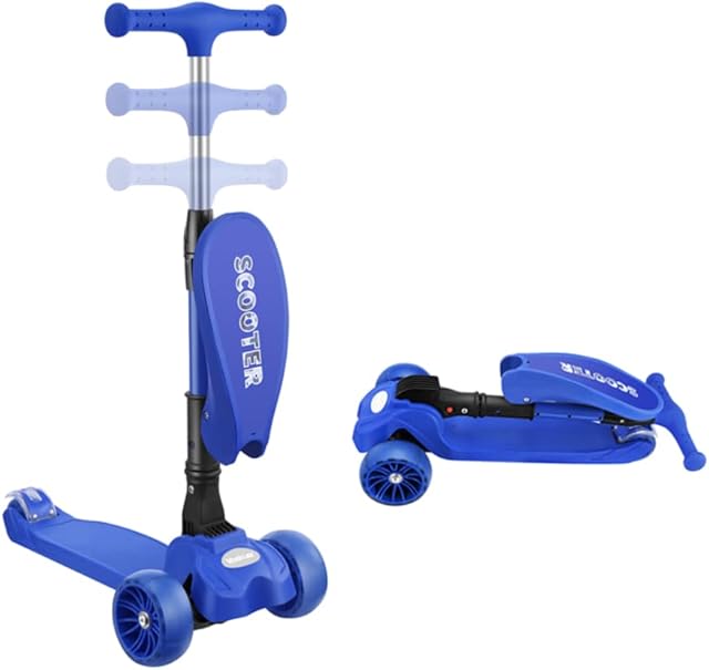 Veekuer Foldable Kick Scooter with Adjustable Heights,Three PU LED Flashing Light Wheels,Removable Seat for Girls and Boys