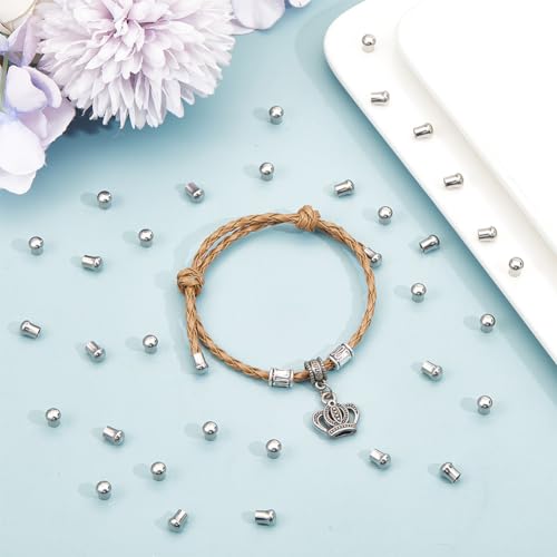 UNICRAFTALE About 50Pcs Stainless Steel Cord Ends End Caps 3mm Inner Diameter Column Cone Leather Cord Ends Jewelry Making Caps Bracelet End Caps Terminators Cord Finding for Necklace Jewelry Making - Image 4