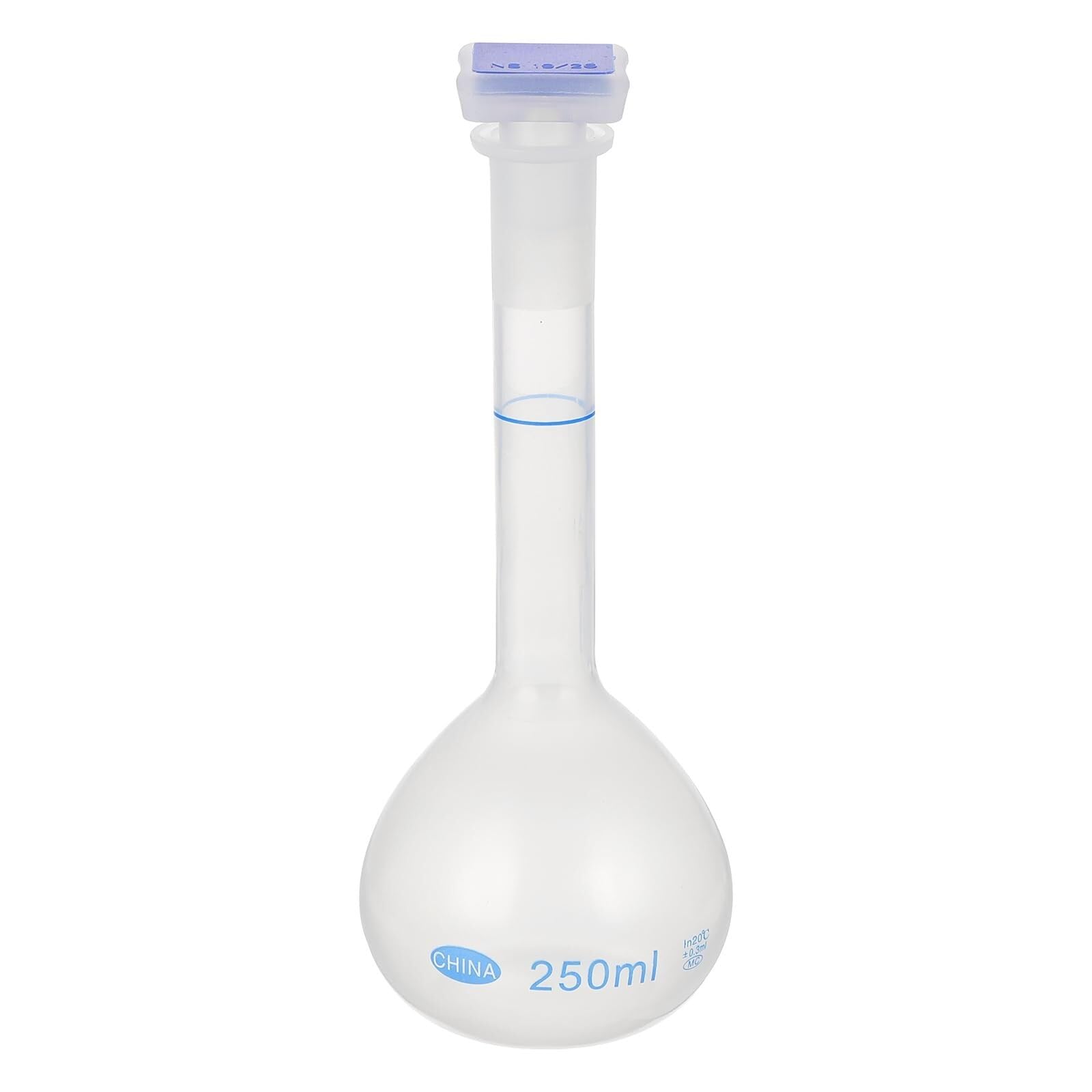 Matraz Aforado Polipropileno 250ml - Matraz de Medida Laboratorio Irrompible con Tapón y Graduación Azul(2,250ml)