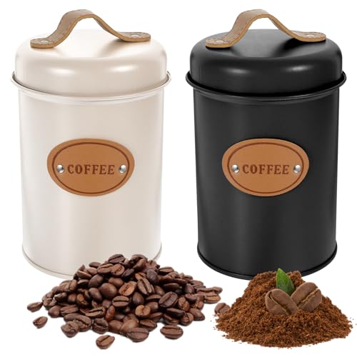SUNOYA 2 latas de café herméticas, 1200 ml, cápsulas de café, recipiente para granos de café, recipiente de cristal sellado con mango de piel, lata de café para café, té, azúcar, cereales, negro y