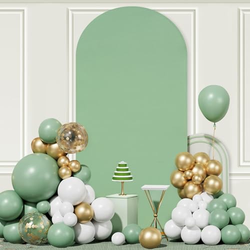Image of SoarDream 7.2FT Arch Backdrop Cover Sage Green Spandex Fitted Wedding Arch Stand Covers Fitted for Round Top Chiara Arch Cover Stretchy Backdrop for Birthday Birthday Party Balloon Decor