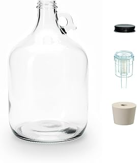 North Mountain Supply 1 Gallon Glass Fermenting Jug Kit with Large 2-Piece Airlock, #6.5 Drilled Stopper & Black Metal Lid | for Wine, Beer, Kombucha & Mead Brewing