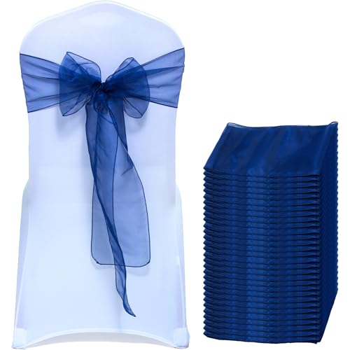 MDS Pack of 10 Organza Chair Sashes for Wedding & Event Décor – Navy Blue