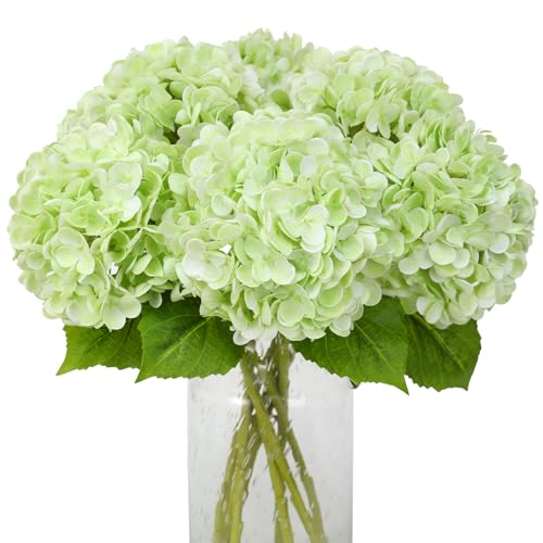 JUSTOYOU Hydrangea Flowers Artificial,3 PCS Single Long Stem Realistic Hydrangeas Flower, 19.6Inch Large Real Touch Fake Hydrangea Flower Bouquets for Wedding Home Party(Light green Hydrangeas)