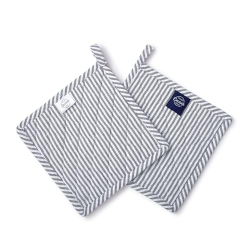 Miniatura 2 de Encasa Xo 8 Horno Portabotes De Microondas Juego De 2 Piezas Para Cocinar Y Hornear - Resistente Al Calor, Grueso Y Seguro - Azul Marino A Rayas