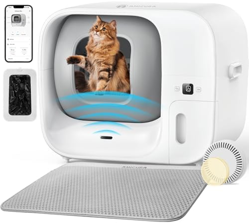 Amicura Cura 3 Selbstreinigende Katzentoilette, Automatisch Verpackt und Füllt Müllsäcke, TÜV-zertifizierte Sicherheit &7 Sensoren, Geruchskontrolle/App-Steuerung, Große Katzenklo