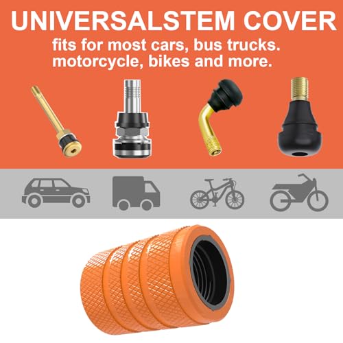 Image of Tire Valve Stem Caps, Black, 6 pcs /Pack, Anodized Aluminum Tire Valve Cap Set, Corrosion Resistant, Universal Stem Covers for Cars Trucks Motorcycles SUVs and Bikes (Gold)