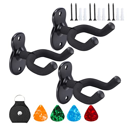 Donux Ukulele & Guitar Wall Mount - 3 Set Hanger Hooks for Acoustic, Electric & Bass Guitars