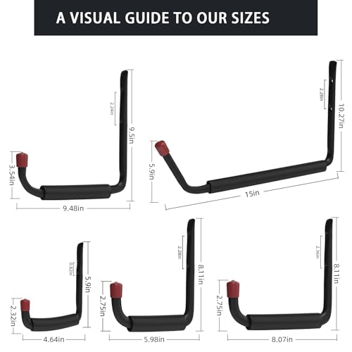 Tebgeag 6 Pack Garage Hooks Heavy Duty with EVA Pads and Rubber End Caps, 4.64inch Steel Kayak Storage Hooks for Hanging Bikes, Ladders, Folding Chairs and Garden Tools by Tebgeag - Image 2