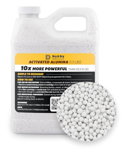 Dry & Dry [1.5 LBS] Activated Alumina Desiccant Beads | High-Capacity Moisture Absorber, Rechargeable Humidity Control for Industrial & Home Use