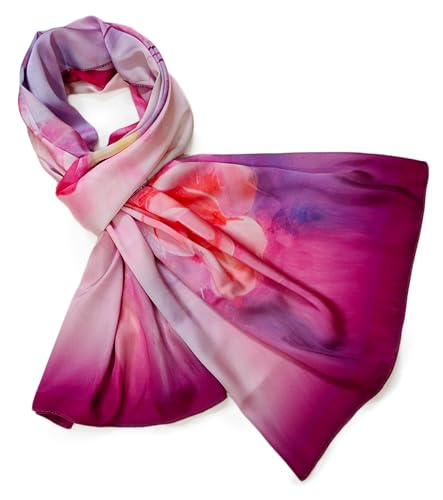 Image of Satin Silk Ombre Long Scarf for Women Lightweight Fashion Scarves in Print Floral Pattern (Blooming Roses)
