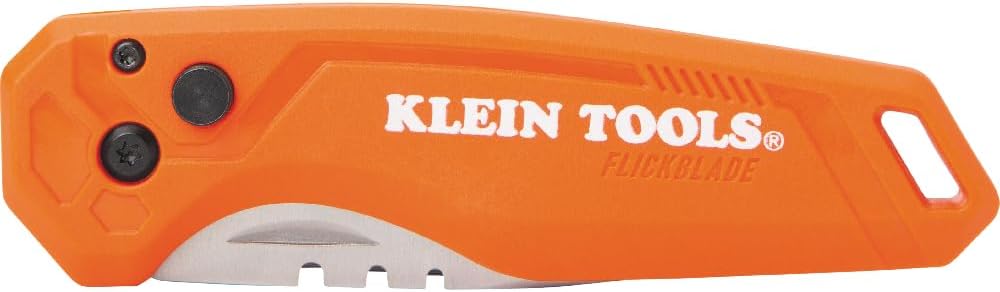 Klein Tools 44320 FLICKBLADE Folding Utility Pocket Knife, Compact EDC with Stainless Steel Blade, Button Lock, Pocket Clip, and Tether Hole