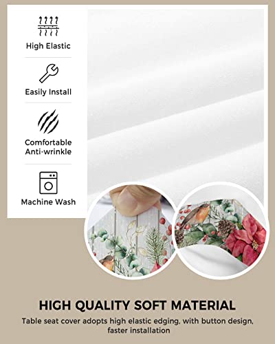 Christmas Poinsettia Seat Covers For Dining Room Chairs Set Of 2, Stretchy Dining Chair Cushion Covers, Xmas Eucalyptus Leaves Pine Cones Wood Removable Washable Slipcovers For Office, Kitchen, Party #TOP1