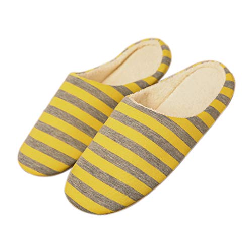 BIGBOBA - Pantoufles Chaussons Pantoufles à Rayures Pantoufles Nostalgiques Garder Au Chaud Et Au Froid Accueil Muet Size 36/37 (Jaune) Cover