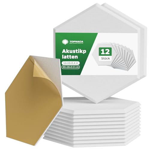 Topnaca Paquete de 12 paneles insonorizantes, hexagonales de 30 x 26 x 0,9 cm, paneles de insonorización autoadhesivos de alta densidad para pared, estudios de grabación, hogar, oficina