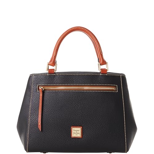 Dooney & Bourke Designer Handbags for Women, Pebble Grain Leather Small Satchel Bag with Crossbody Strap - Black