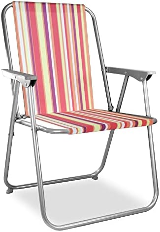 ASAB Folding Garden Patio Spring Deck Chair With Arms & Comfortable Fabric Seat Picnic Camping Beach Fishing Outdoor - Blue