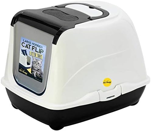 CatCentre® Large Hooded Litter Tray Black White Kitten Box Toilet +Scoop +Filter