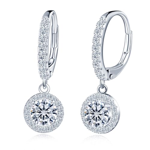 MICMIF Mujer Pendientes Colgante Halo de Plata de Ley 925, Pendientes de Gota Moissanita con Certificato GRA, Pendientes Diamantes Moissanite Joyas Hipoalergénico para Esposa Mamá Novia