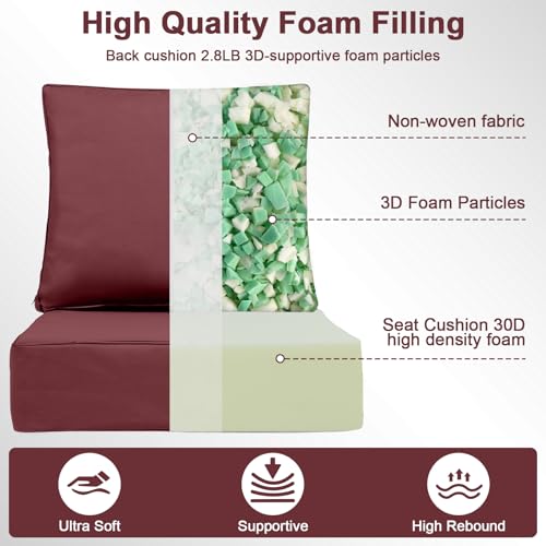 24 x 24 x 6 inch Outdoor Chair Cushions Set, Patio Chair Cushions with Removable Cover and Straps, Fade & Water Resistant Outdoor Cushions for Patio Furniture, Fit Couch, Sofa, Wicker Chair, Red by Yonbca - Used condition - Image 2
