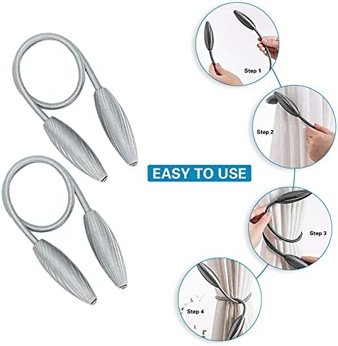 Drape Tie Backs, Clips Rope Holdbacks, 2PCS Magnetic Curtain TieModern Simple Style for Curtains and Home Office Hotel Window Decoration Rope(Silver)
