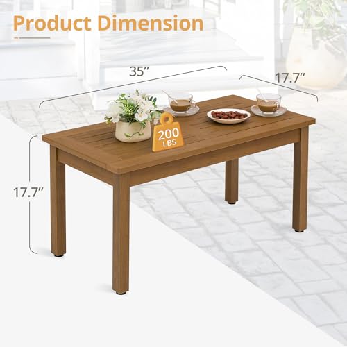 image for LUE BONA Outdoor Coffee Table Rectangle, HDPS Patio Coffee Tables for 