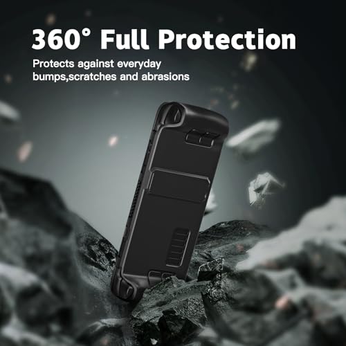 Image of bibuks Steam Deck /OLED Protective Case,Non-Slip Skin Protective Shell Accessories,Steam Deck Case with Kickstand ,2 Screen Protector, 4 Thumb Grip (Black)