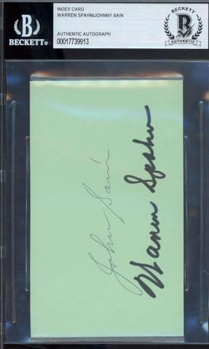 Warren Spahn Johnny Sain Beckett BAS Signed 3x5 Index Card Autographed - MLB Cut Signatures