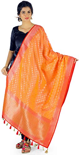 PANCHHI Women's Jacquard Woven Peach Floreal Banarasi Silk Dupatta_Chunni (Length2.20 meter & Width:34 inch)