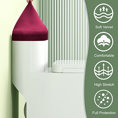 AZHCHKE Stretch Velvet Toilet Tank Lid Cover for Bathroom Super Soft Toilet Tank Cover Luxury Velvet Plush, with Elastic Bottom, Machine Wash, Burgundy