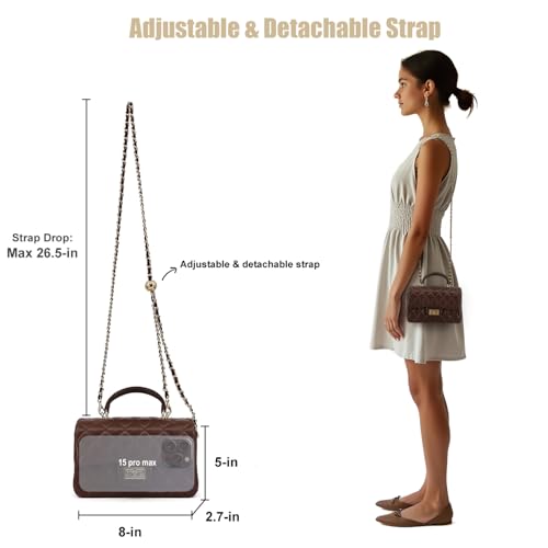 Image of M-ioi-M Small Quilted Crossbody Bag for Women, Genuine Leather Mini Shoulder Flap Purse with Gold Chain Strap & Top Handle