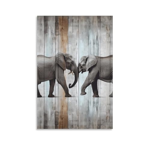 Toile éléphant sur bois décoration murale salon 60x90