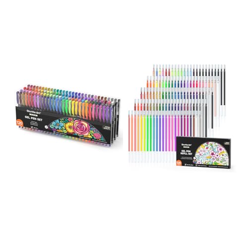 Shuttle Art Gel Pens Bundle, 120 Unique Colors (No Duplicates) Gel Pens Set + 120 Matched Gel Pen Refills, 7 Color Types for Kids Adults Coloring Books Drawing Doodling Crafts Scrapbooking
