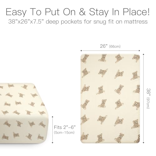 Image of Organic Pack and Play Sheets Fitted 38 inchx26 inch 100% Muslin Cotton, Mini Crib Sheets Compatible with Graco /hiccapop /YENING /Dream On Me /Babylicious Pack N Play Mattress, Playard Bedding Sheet Bed Cover